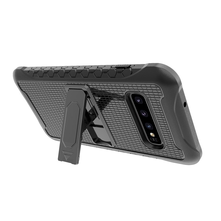 Football Grain PC + TPU Hybrid Case with Kickstand for Samsung Galaxy S10 - Black-12