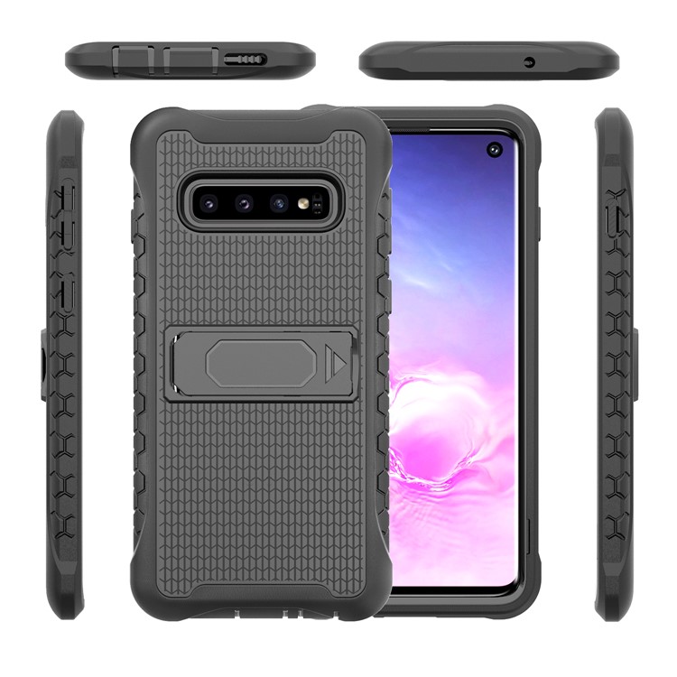 Football Grain PC + TPU Hybrid Case with Kickstand for Samsung Galaxy S10 - Black-13