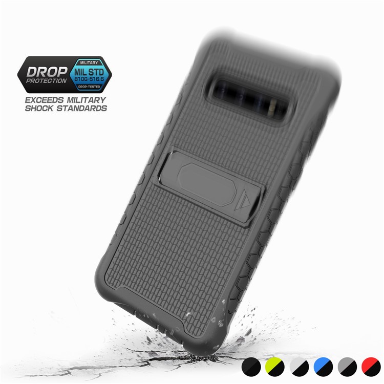 Football Grain PC + TPU Hybrid Case with Kickstand for Samsung Galaxy S10 - Black-2
