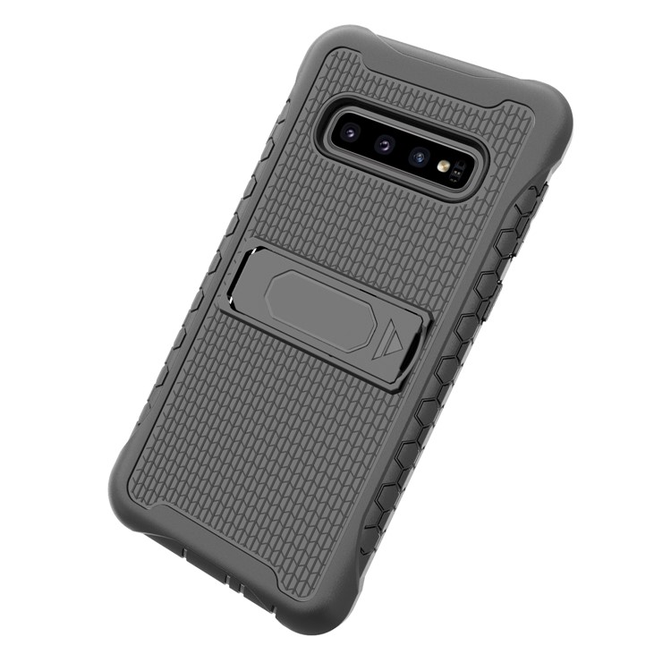 Football Grain PC + TPU Hybrid Case with Kickstand for Samsung Galaxy S10 - Black-23