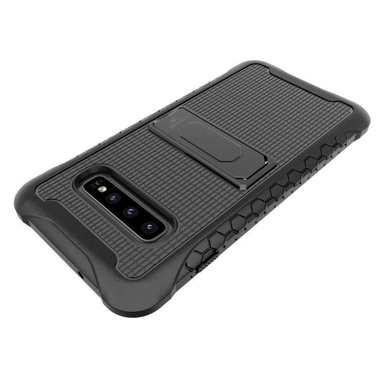 Football Grain PC + TPU Hybrid Case with Kickstand for Samsung Galaxy S10 - Black-24