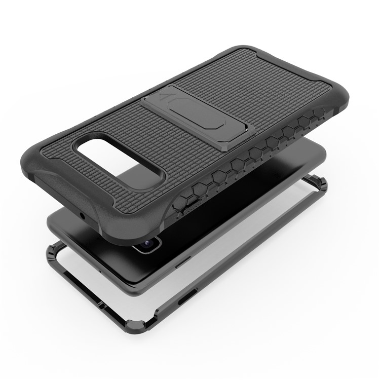 Football Grain PC + TPU Hybrid Case with Kickstand for Samsung Galaxy S10 - Black-25