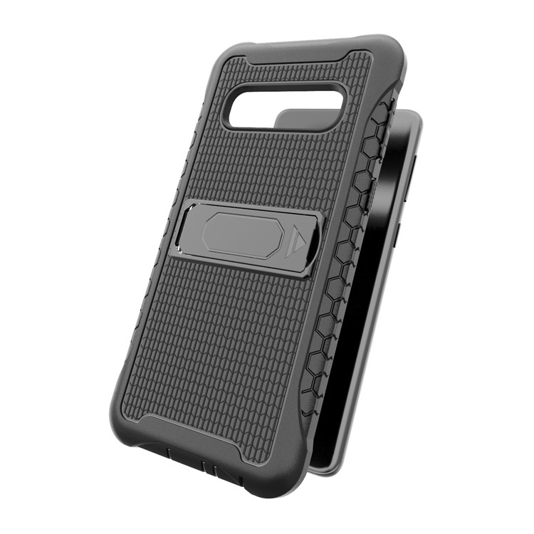 Football Grain PC + TPU Hybrid Case with Kickstand for Samsung Galaxy S10 - Black-26