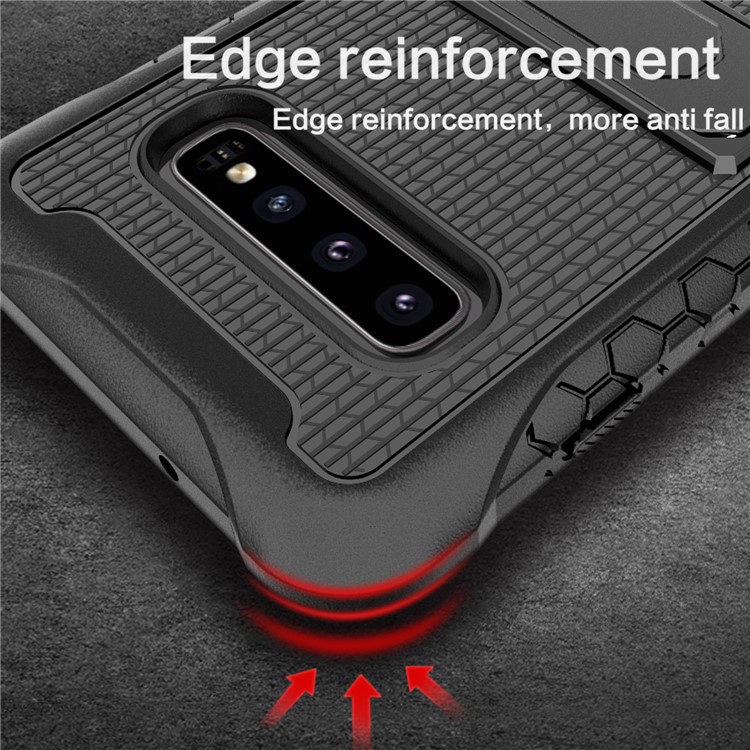 Football Grain PC + TPU Hybrid Case with Kickstand for Samsung Galaxy S10 - Black-3