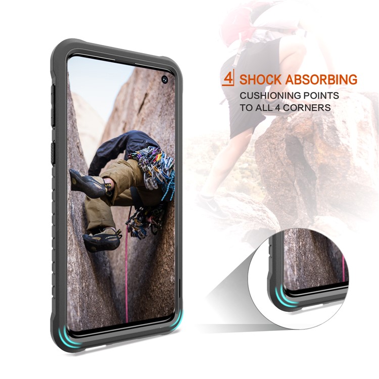 Football Grain PC + TPU Hybrid Case with Kickstand for Samsung Galaxy S10 - Black-4