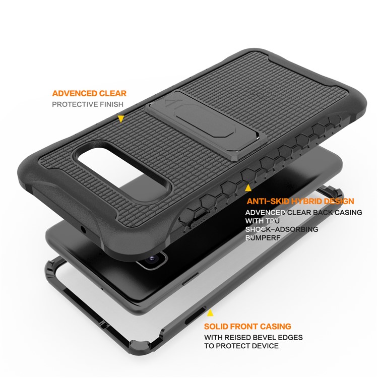 Football Grain PC + TPU Hybrid Case with Kickstand for Samsung Galaxy S10 - Black-5