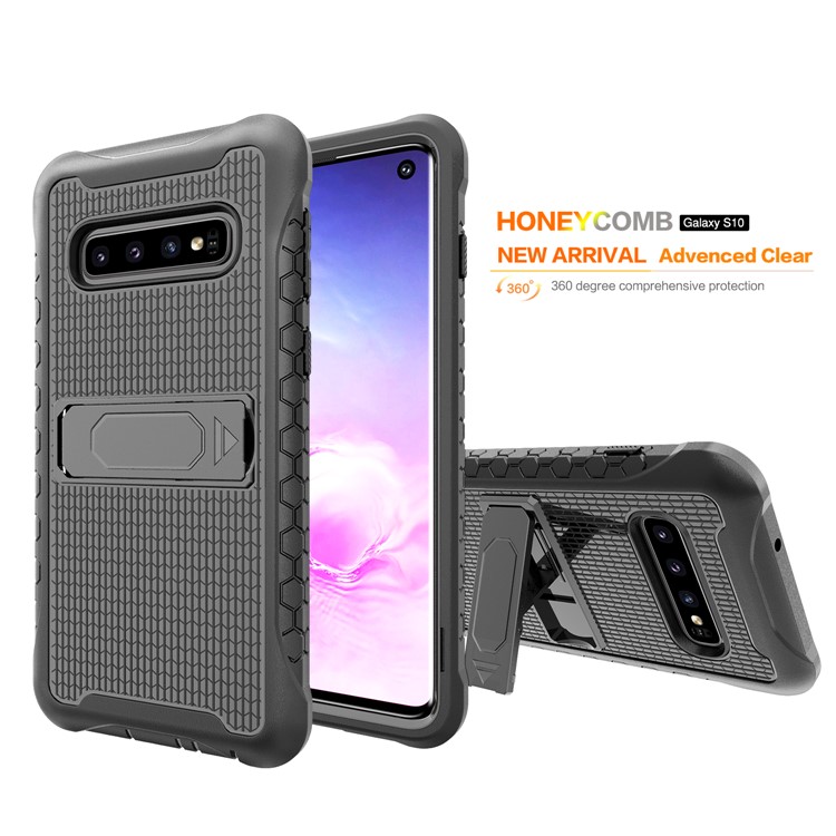 Football Grain PC + TPU Hybrid Case with Kickstand for Samsung Galaxy S10 - Black-7