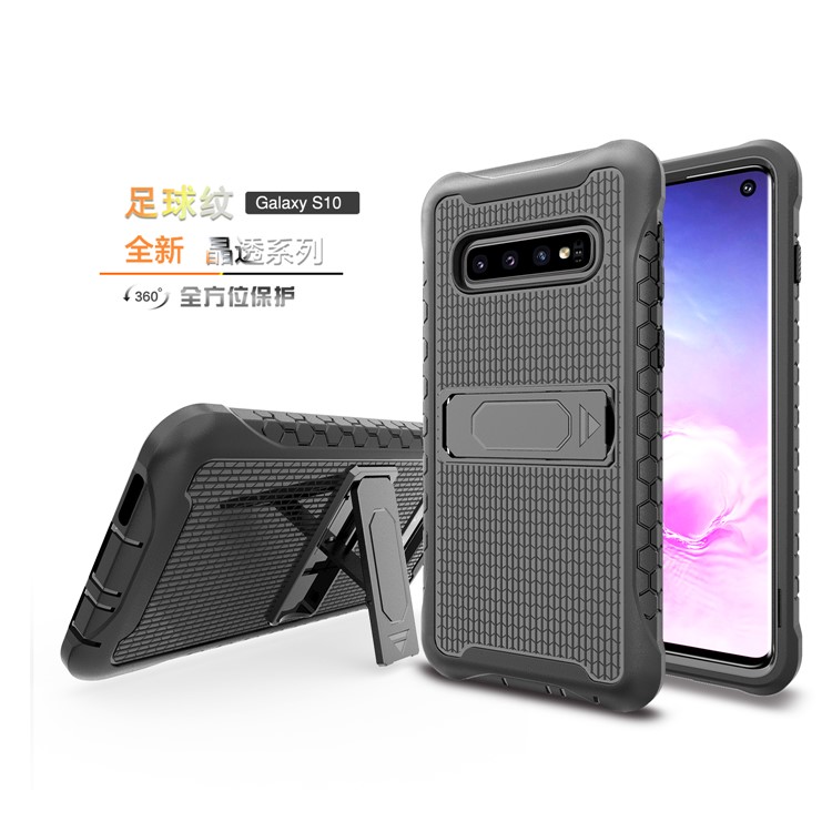 Football Grain PC + TPU Hybrid Case with Kickstand for Samsung Galaxy S10 - Black-8
