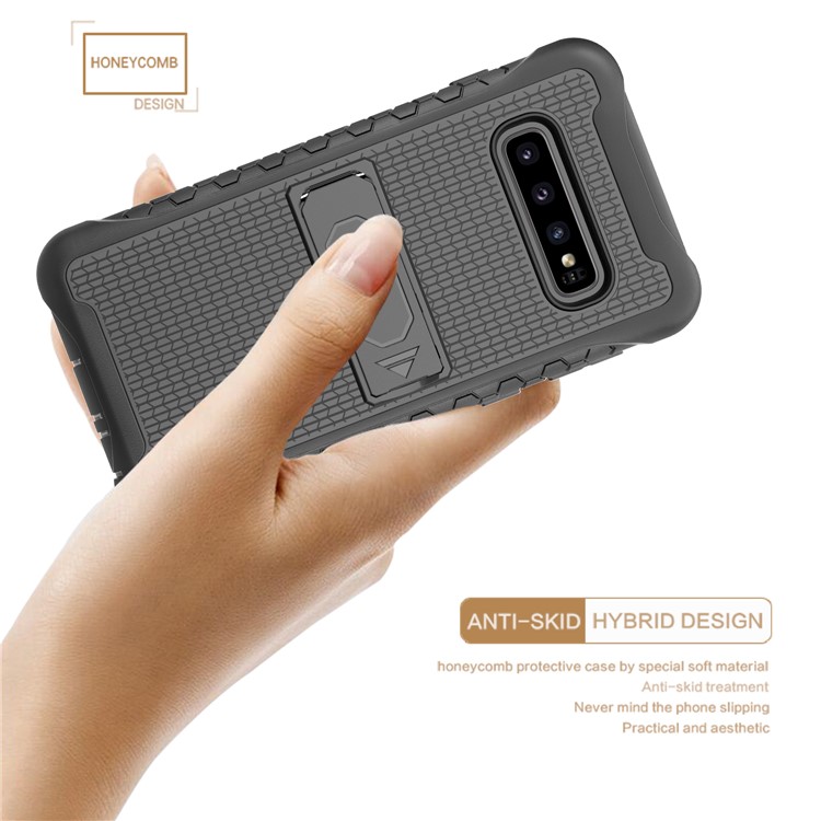 Football Grain PC + TPU Hybrid Case with Kickstand for Samsung Galaxy S10 - Black-9