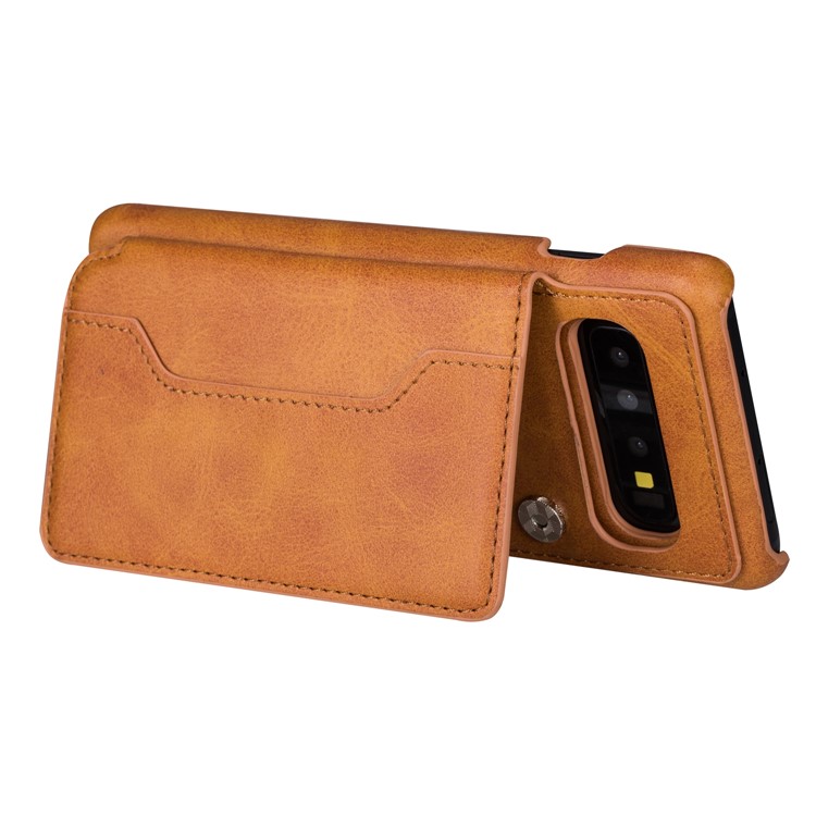 PU Leather + PC Card Holder Kickstand Phone Case Cover for Samsung Galaxy S10 Plus - Brown-6