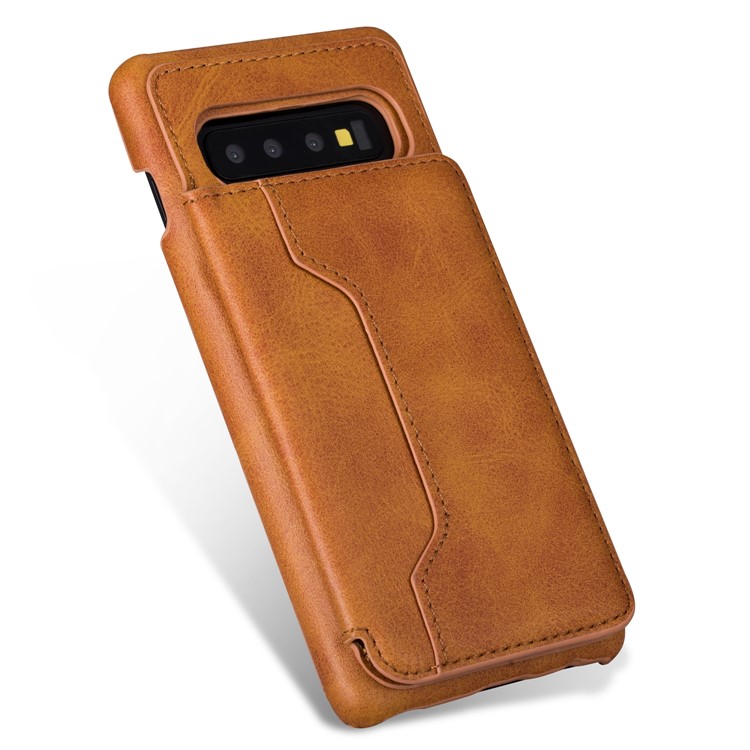 PU Leather + PC Card Holder Kickstand Mobile Phone Case for Samsung Galaxy S10 - Brown-7