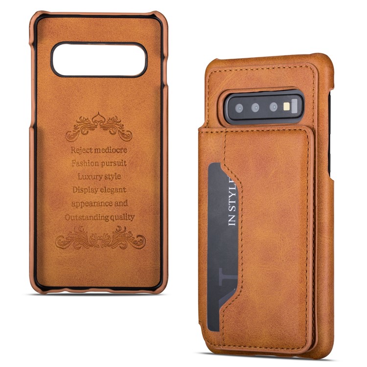 PU Leather + PC Card Holder Kickstand Mobile Phone Case for Samsung Galaxy S10 - Brown-8