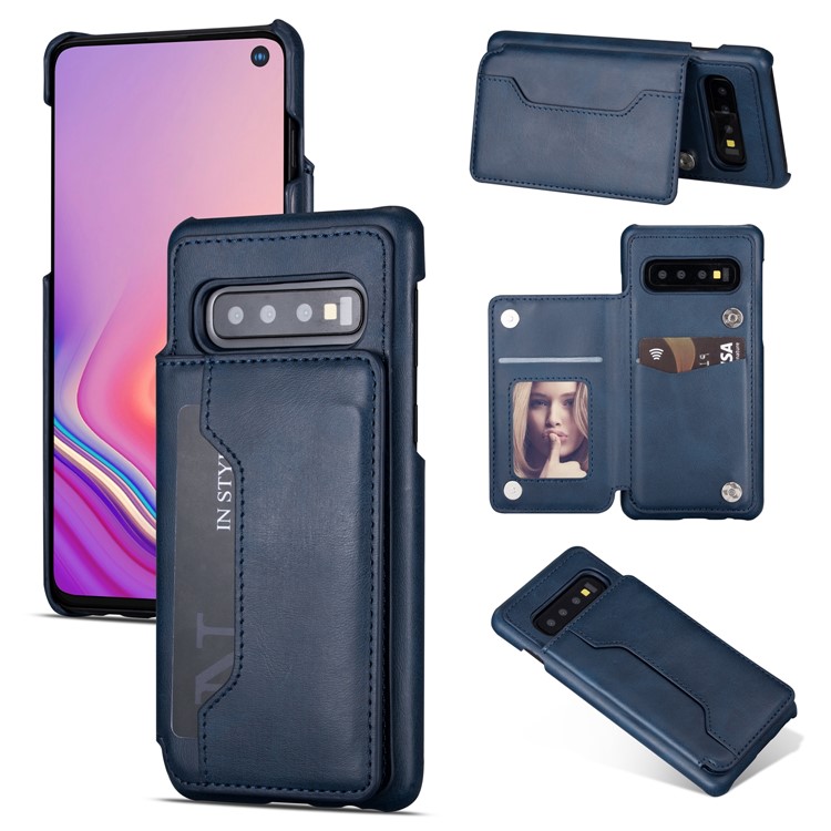 

PU Leather + PC Card Holder Kickstand Mobile Phone Case for Samsung Galaxy S10 - Blue, Galaxy S10