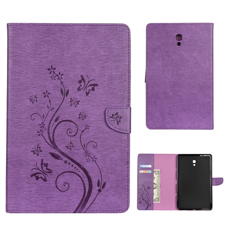 

Butterfly Flowers Imprinted Leather Wallet Tablet Shell with Stand for Samsung Galaxy Tab A 10.5 (2018) T590 T595 - Purple, Galaxy Tab A 10.5 (2018) T590 T595