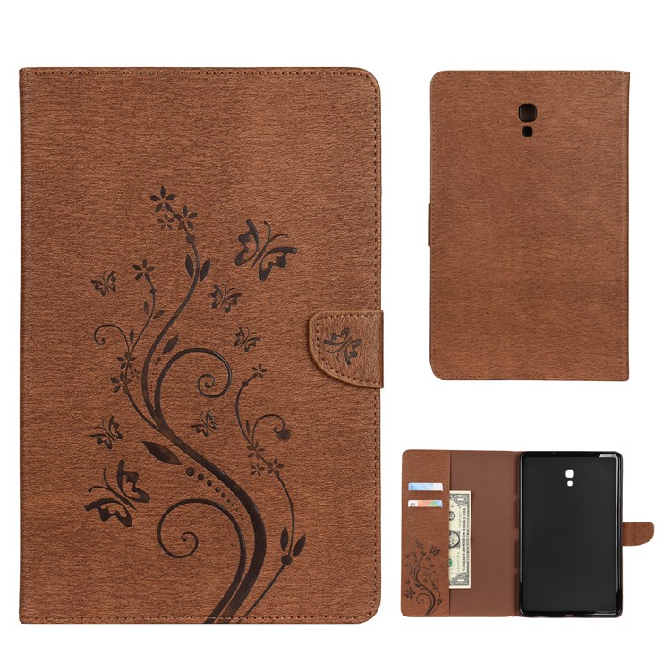 

Butterfly Flowers Imprinted Leather Wallet Tablet Shell with Stand for Samsung Galaxy Tab A 10.5 (2018) T590 T595 - Brown, Galaxy Tab A 10.5 (2018) T590 T595