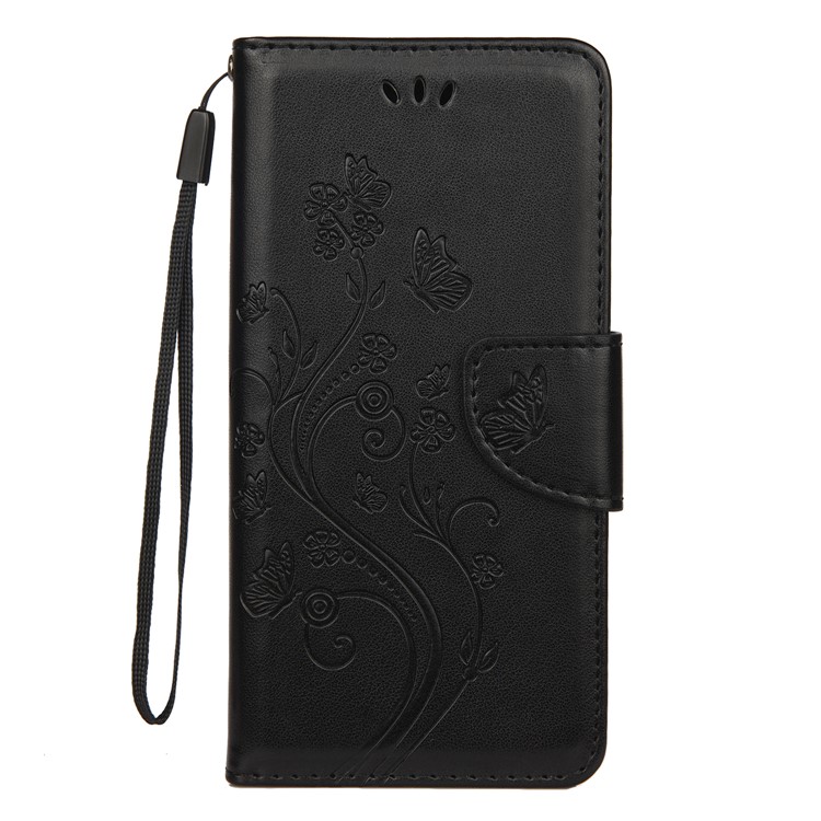 Imprint Butterfly Flower Leather Wallet Case for Samsung Galaxy Note 10 - Black-2