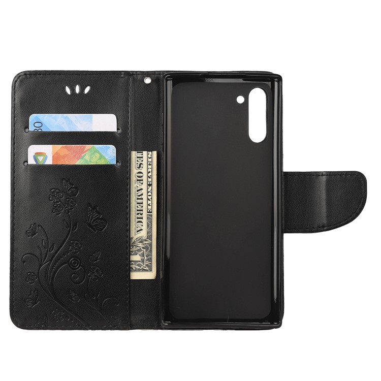 Imprint Butterfly Flower Leather Wallet Case for Samsung Galaxy Note 10 - Black-4