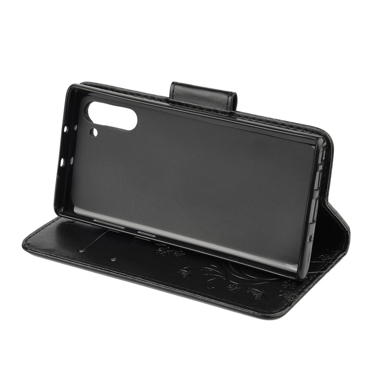 Imprint Butterfly Flower Leather Wallet Case for Samsung Galaxy Note 10 - Black-5