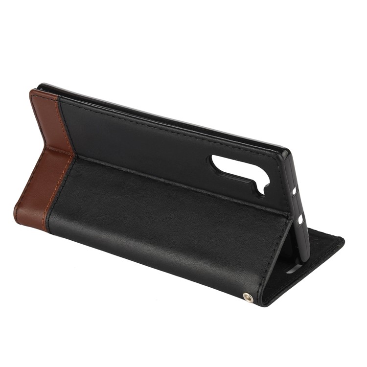 Two-tone Split Leather Case Card Holder Stand Phone Cover for Samsung Galaxy Note 10 - Black-8