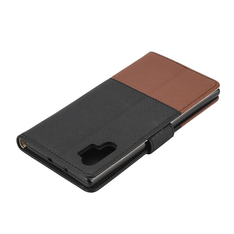 Color-block Cross Texture PU Leather Wallet Stand Casing for Samsung Galaxy Note 10 Pro - Black-6