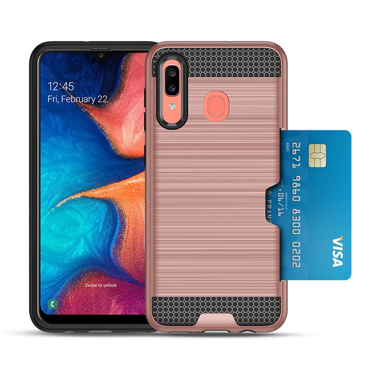 Card Holder Brushed PC + TPU Combo Cell Phone Cover for Samsung Galaxy A30 / A20 - Rose Gold-3