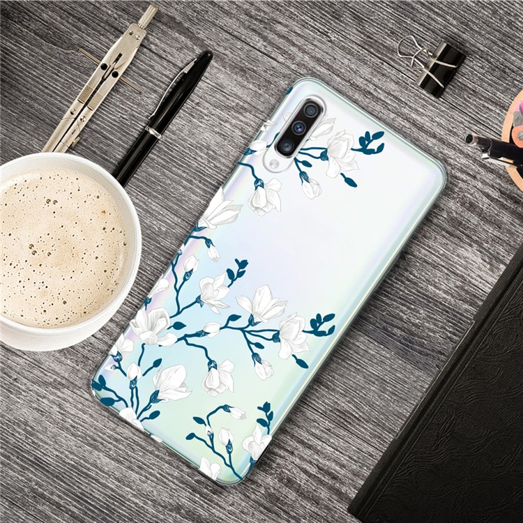 Pattern Printing Extremely Transparent TPU Phone Case Cover for Samsung Galaxy A50 - White Flowers-2