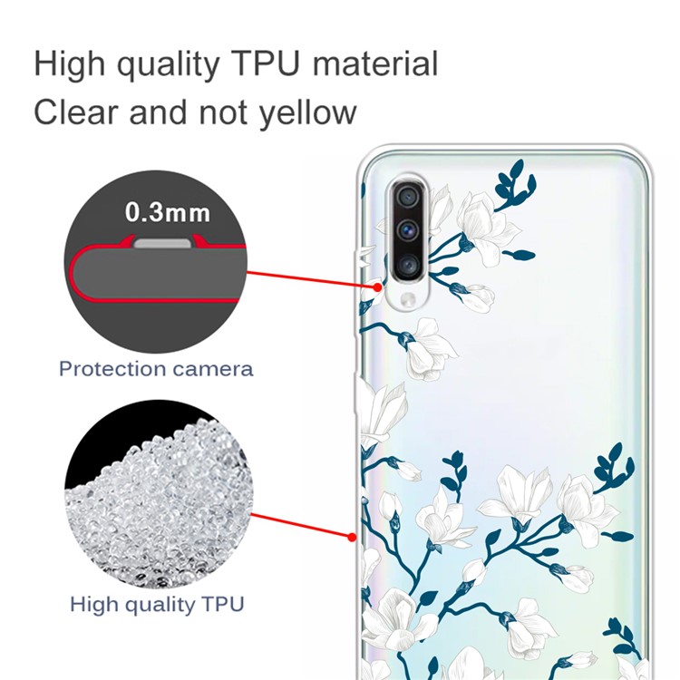 Pattern Printing Extremely Transparent TPU Phone Case Cover for Samsung Galaxy A50 - White Flowers-3