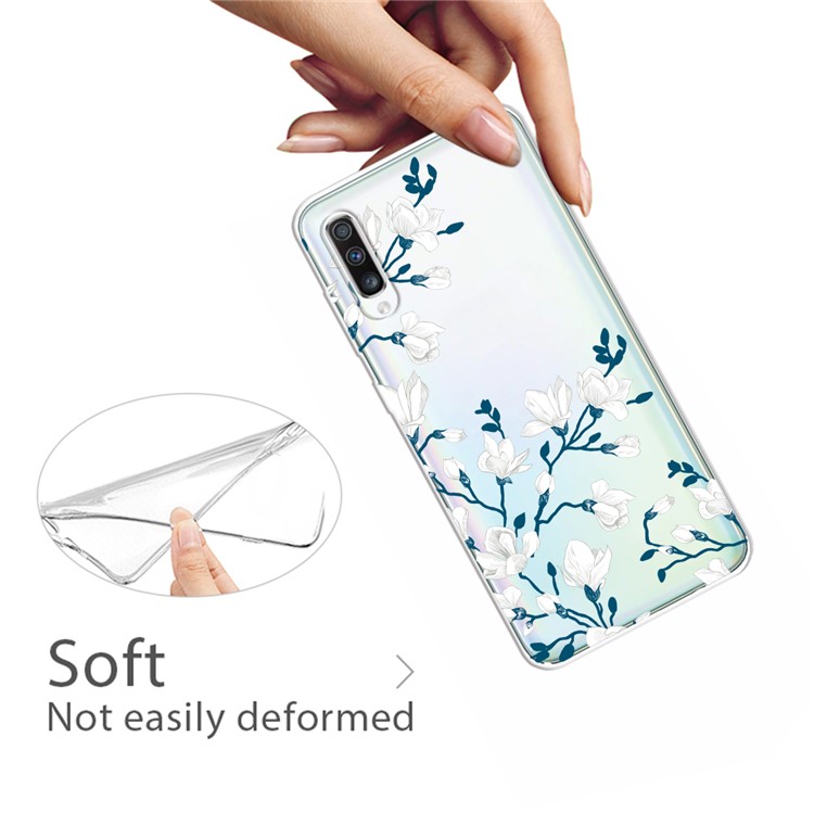 Pattern Printing Extremely Transparent TPU Phone Case Cover for Samsung Galaxy A50 - White Flowers-4