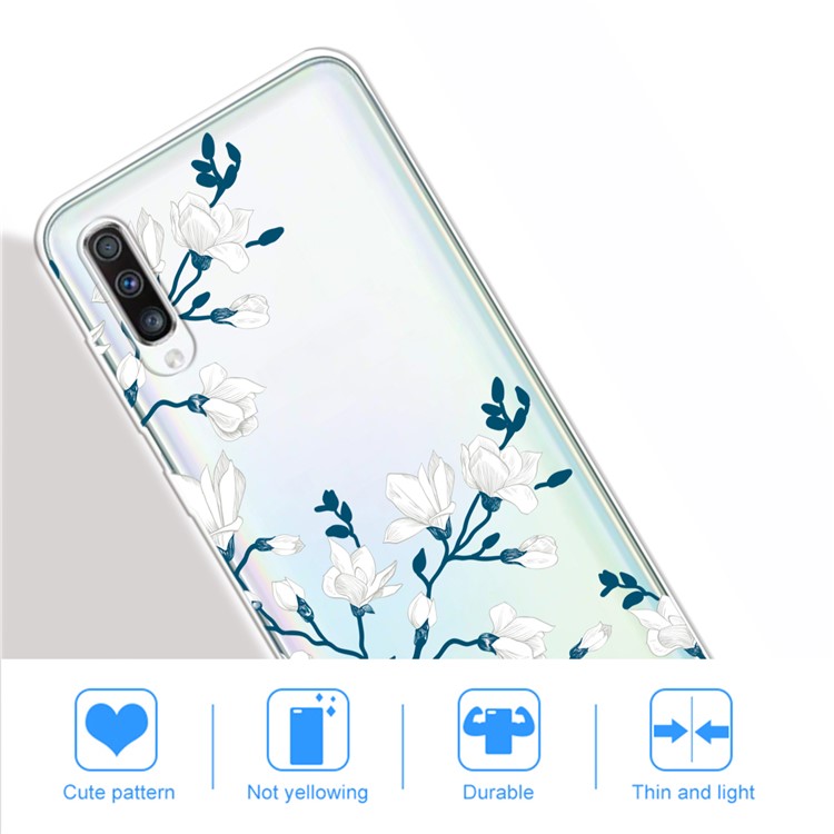 Pattern Printing Extremely Transparent TPU Phone Case Cover for Samsung Galaxy A50 - White Flowers-5