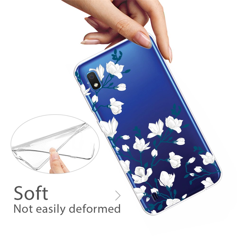 Impressão Padrão Extremamente Claro Caso De Cobertura De Telefone TPU Para Samsung Galaxy A10 - Flor Branca-2