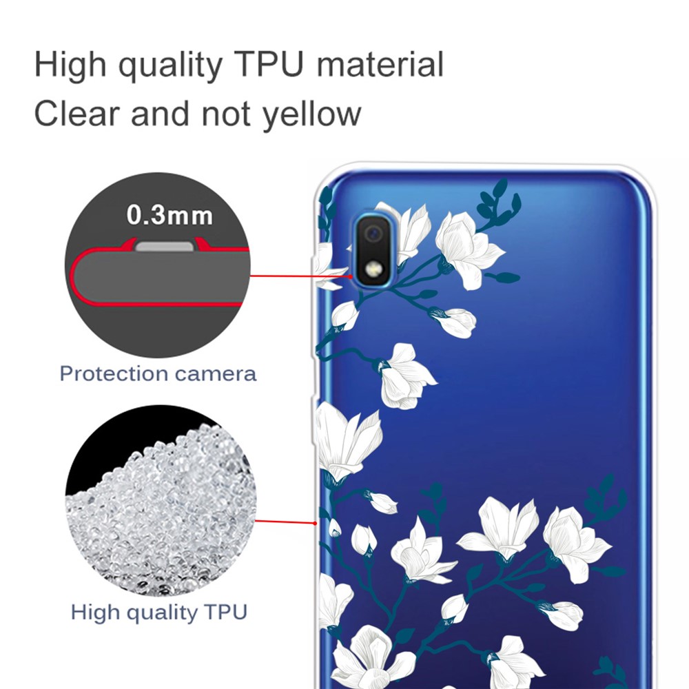 Impresión de Patrones Funda de Cobertura Del Teléfono TPU Extremadamente Clara Para Samsung Galaxy A10 - Flor Blanca