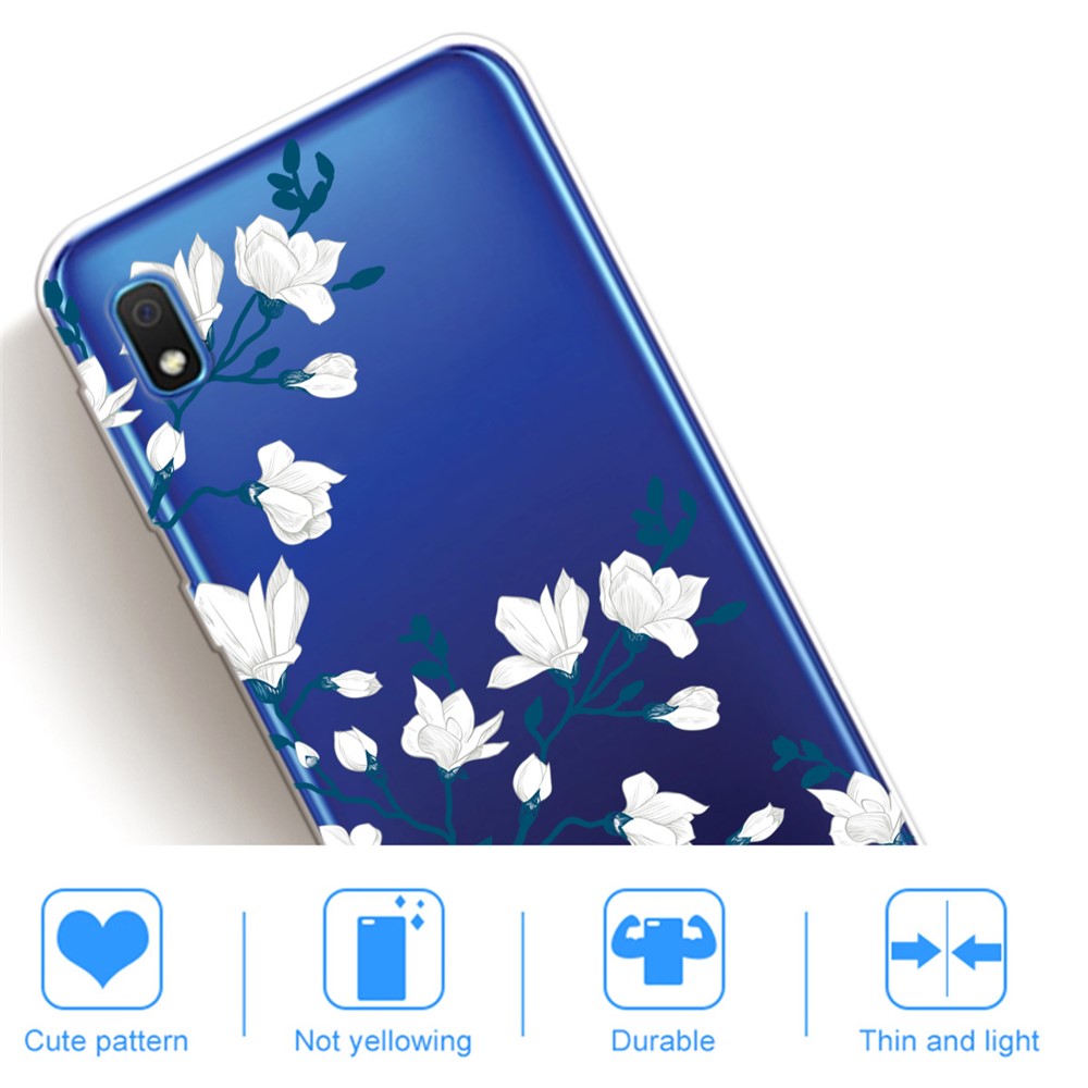 Stampa Motivi Case di Copertura Del Telefono TPU Estremamente Chiaro Per Samsung Galaxy A10 - Fiore Bianco