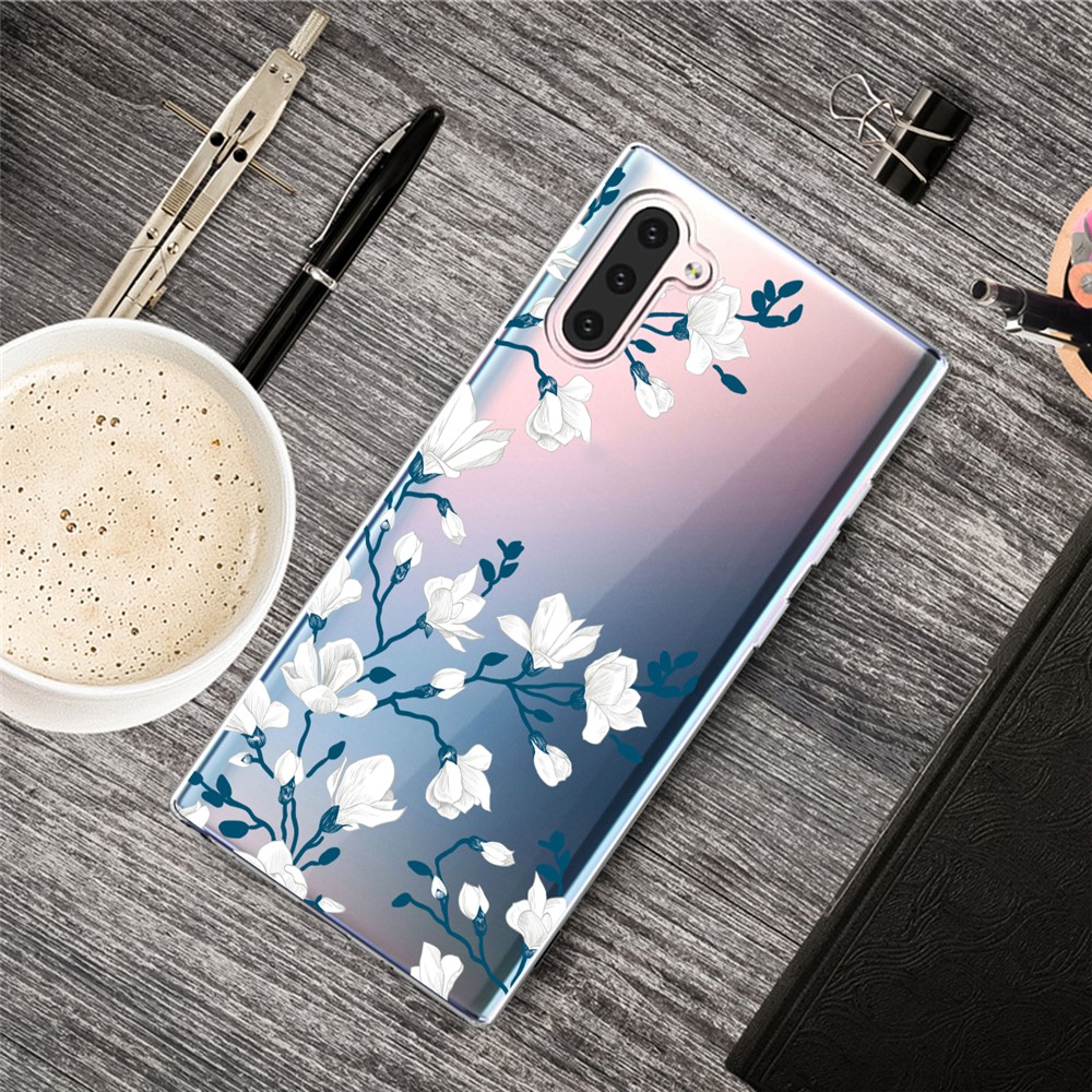 Pattern Printing TPU Case for Samsung Galaxy Note 10 - White Flowers-2