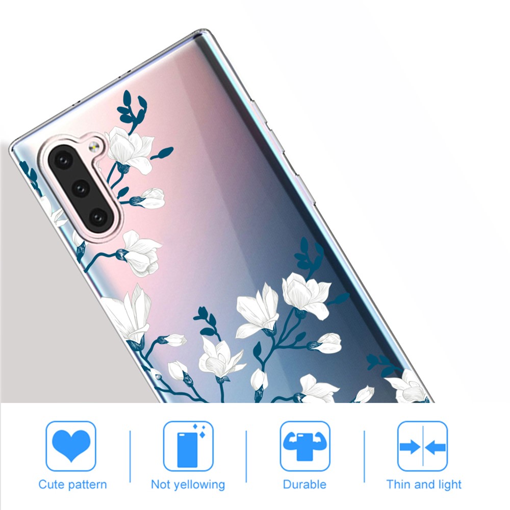 Pattern Printing TPU Case for Samsung Galaxy Note 10 - White Flowers-5