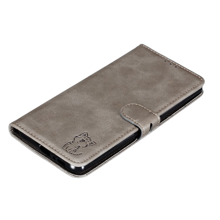 Imprinted Cat Pattern Leather Wallet Cover Phone Case for Samsung Galaxy A80/A90 - Grey-7