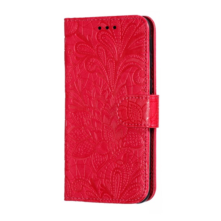 Imprinted Lace Flower Pattern Leather Wallet Stand Phone Case for Samsung Galaxy A40 - Red-3