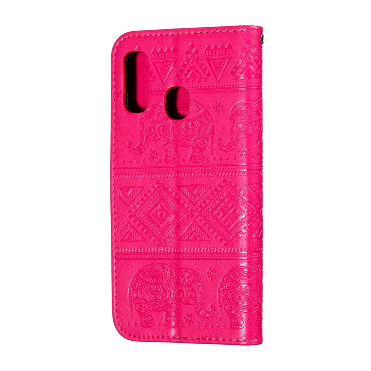 Imprinted Elephant Pattern Leather Wallet Stand Phone Case for Samsung Galaxy A20e - Rose-4