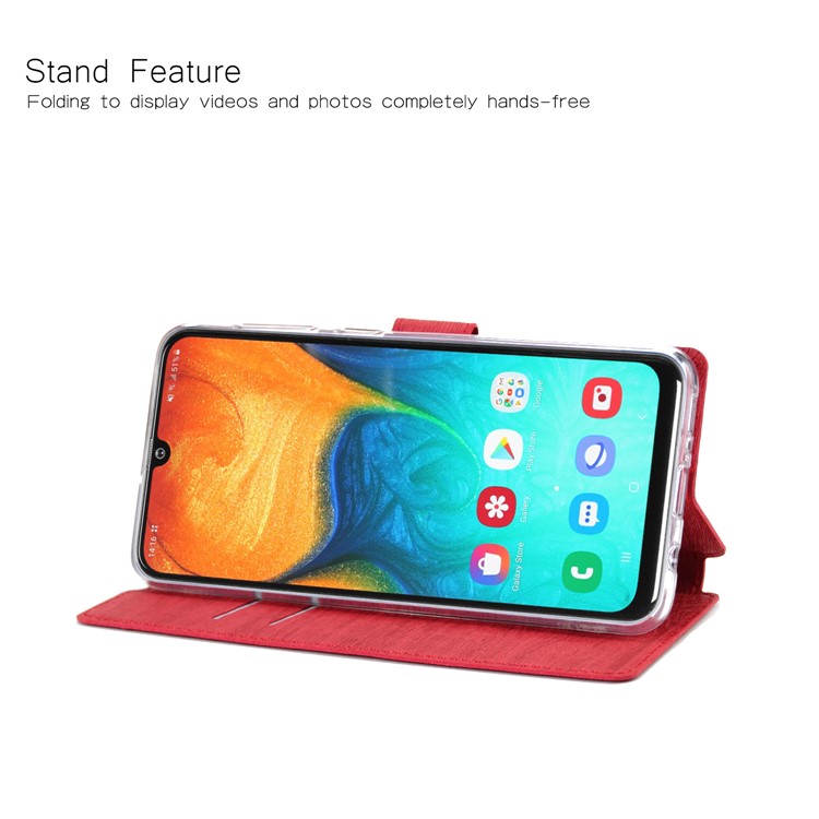 Wood Texture Leather Wallet Stand Case Cover for Samsung Galaxy A20/A30 - Red-3