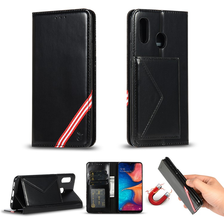

Rainbow Series Auto-absorbed Wallet Stand PU Leather Phone Cover for Samsung Galaxy A20e - Black, Galaxy A20e