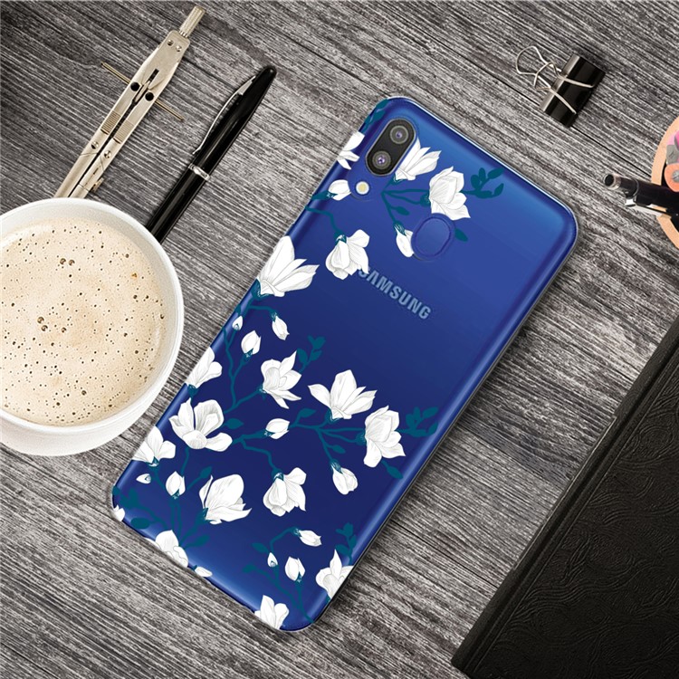 Pattern Printing Extremely Clear TPU Phone Case Cover for Samsung Galaxy A30/A20 - White Flowers-2