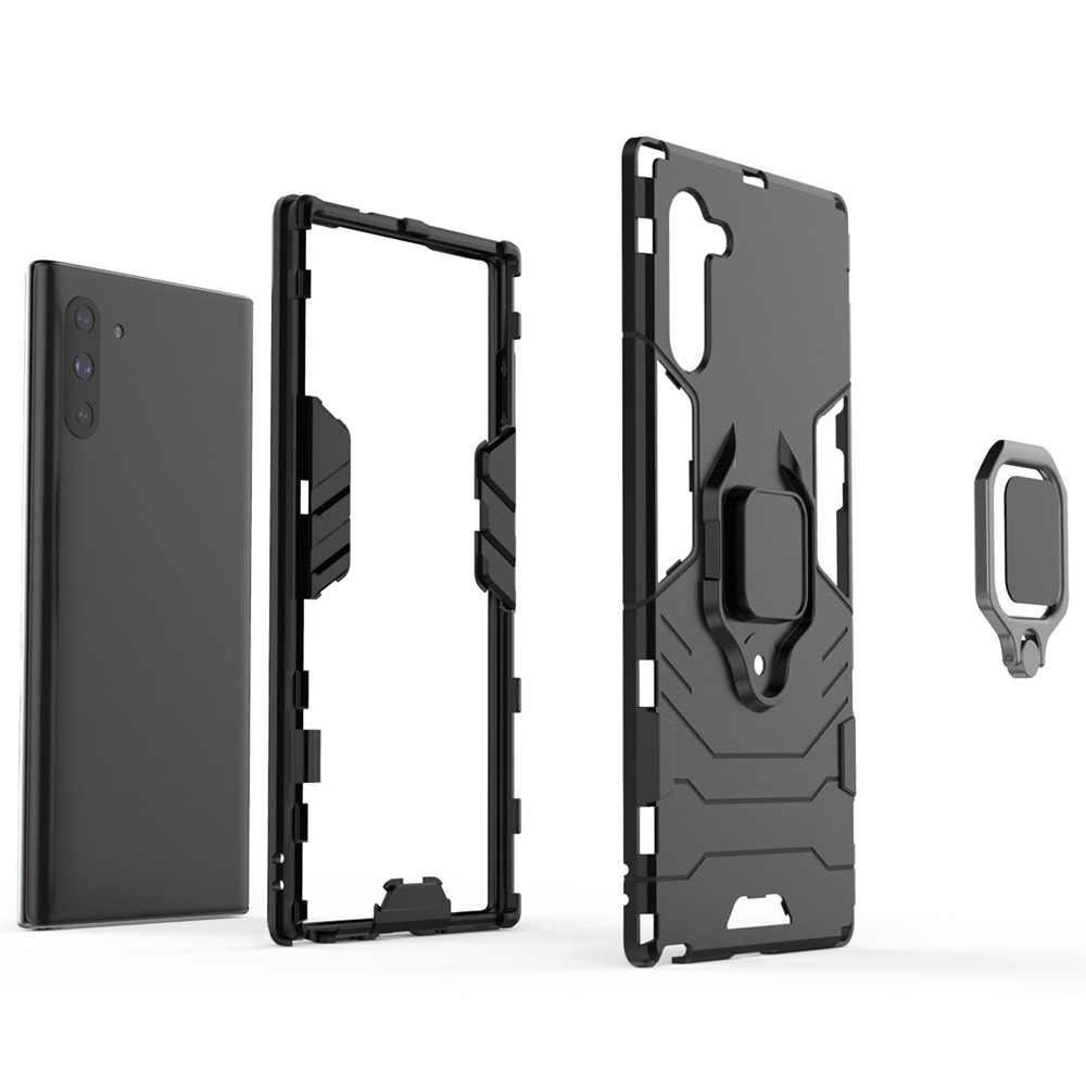 Suporte De Anel De Guarda Legal Kickstand PC Híbrido TPU Shell Para Samsung Galaxy Note 10 - Preto-4