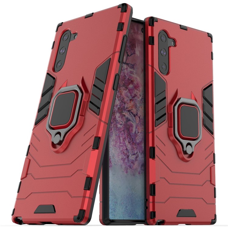 Cool Guard Ring Holder Kickstand PC TPU Hybrid Shell Para Samsung Galaxy Note 10/Galaxy Note 10 5G - Vermelho