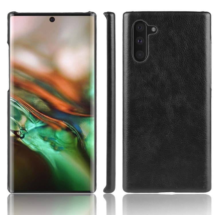 Litchi Texture PU Leather Coated PC Shell for Samsung Galaxy Note 10 - Black-1