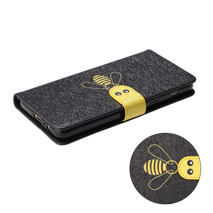 Bee Pattern Silk Texture Leather Phone Shell Case for Samsung Galaxy A6 (2018) - Black-5