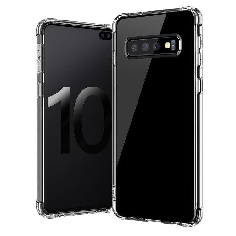 LEEU DESIGN Air Cushion Shockproof TPU Shell with Voice Conversion Jack for Samsung Galaxy S10 Plus - Transparent-11