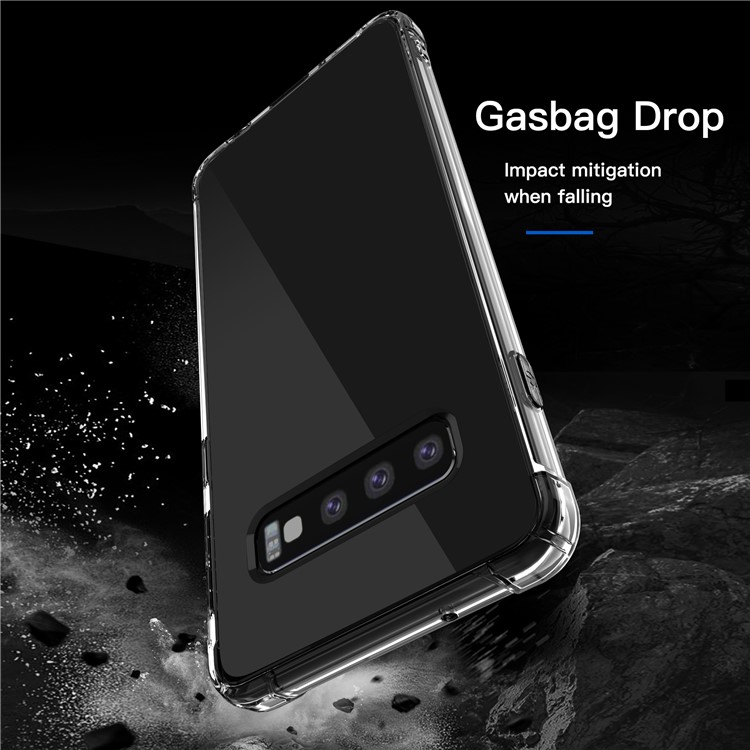 LEEU DESIGN Air Cushion Shockproof TPU Shell with Voice Conversion Jack for Samsung Galaxy S10 Plus - Transparent-3