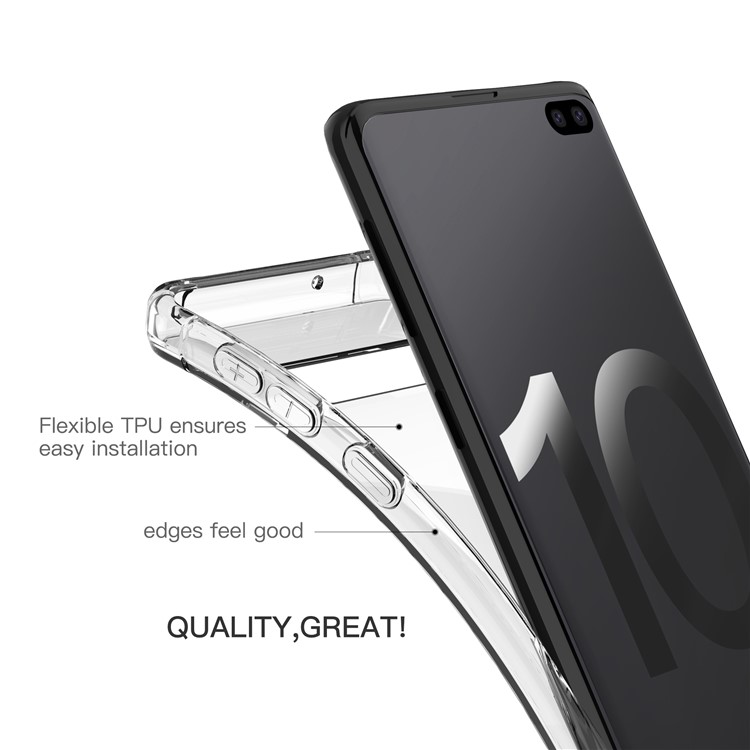 LEEU DESIGN Air Cushion Shockproof TPU Shell with Voice Conversion Jack for Samsung Galaxy S10 Plus - Transparent-5