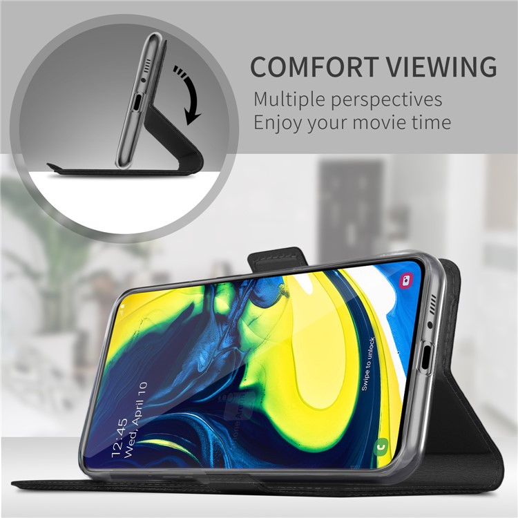 Magnetic Adsorption Card Holder TPU + PU Flip Stand Phone Case for Samsung Galaxy A80 / A90 - Black-3
