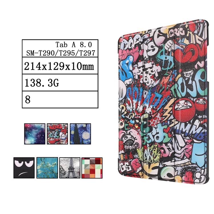 Pattern Printing Tri-fold Stand Leather Tablet Case for Samsung Galaxy Tab A 8.0 (2019) SM-T290/SM-T295 - Cartoon Graffiti-10