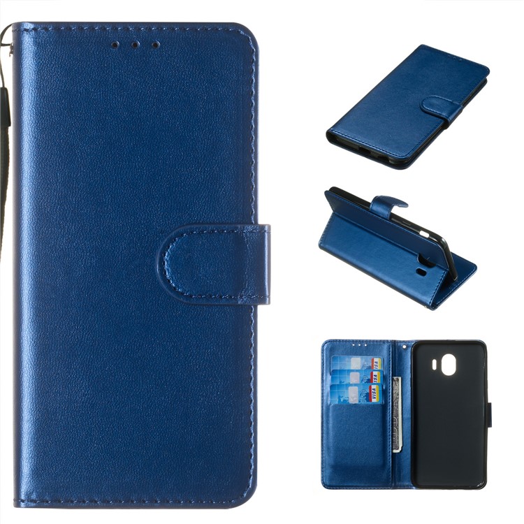 

Solid Color Stand Wallet Leather Protective Phone Case for Samsung Galaxy J4 (2018) - Blue, Galaxy J4 (2018)